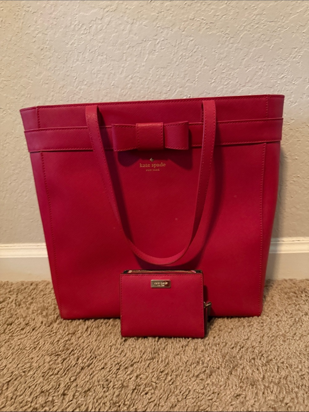 kate spade Red Tote with Matching Wallet and Bow Accent